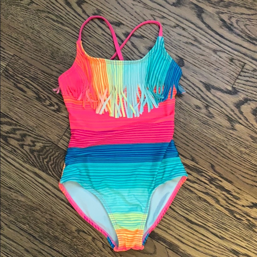 Rainbow fringe bathing suit
